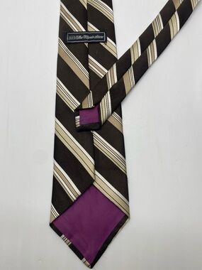 The Men's Store Brown & Beige Striped Tie with Purple Tip #0025